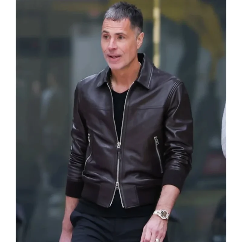 rob pelinka leather bomber black jacket