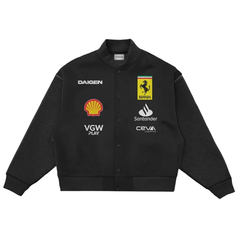 Ferrari Faux Leather Sleeves Oversized Varsity Jacket