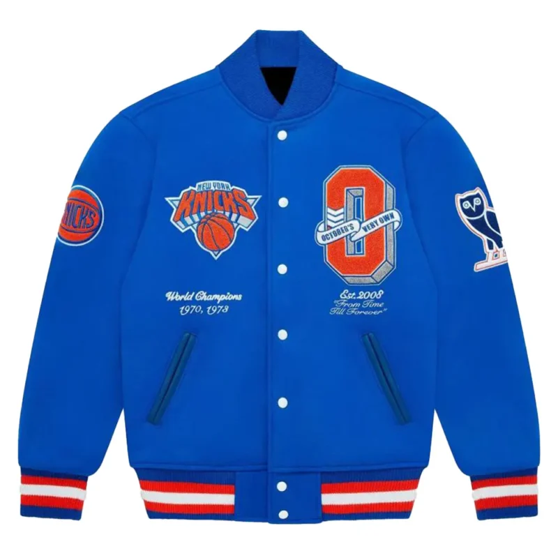OVO x NBA NY Knicks Blue Varsity Jacket