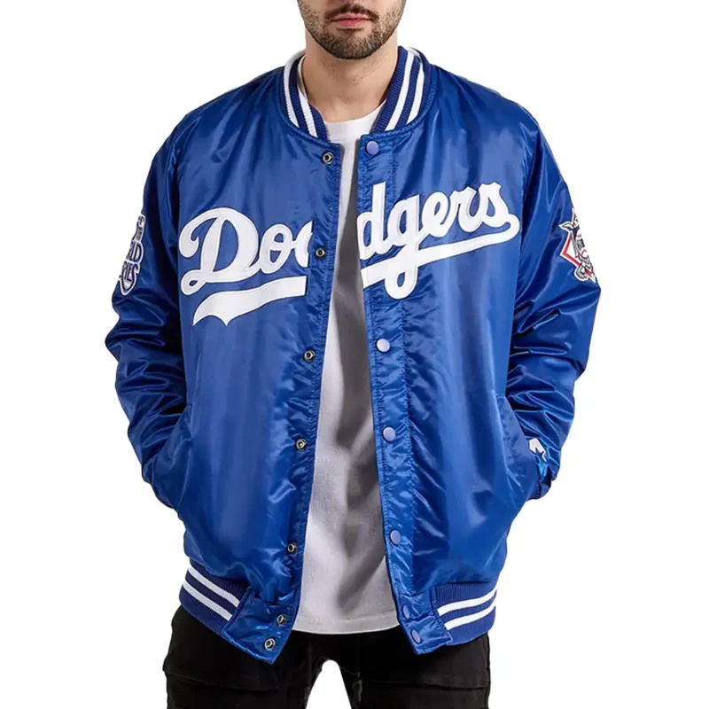 LA Dodgers National Royal Blue Satin Varsity Jacket
