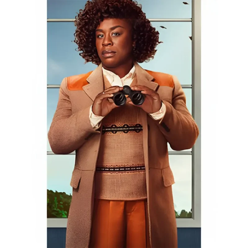 The Residence 2025 Uzo Aduba Leather Patches Brown Jacket