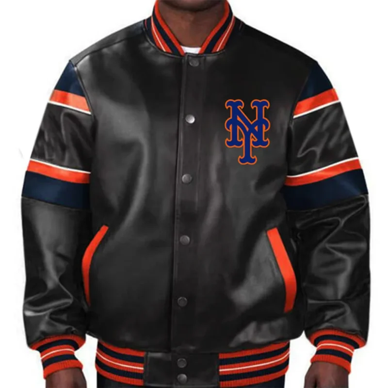 New York Mets Black Leather Jacket