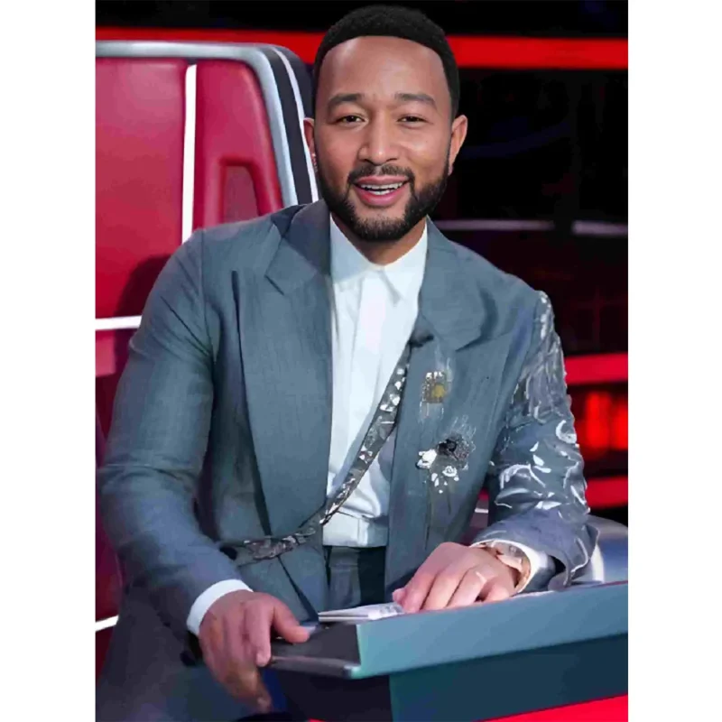 John Legend The Voice S27 Gray Embellished Coat