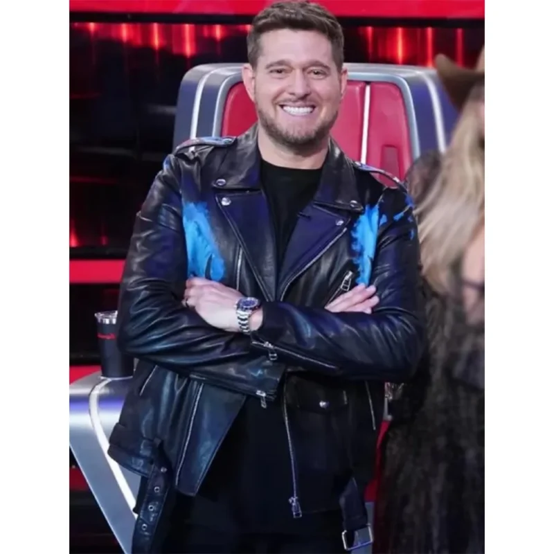 Michael Bublé The Voice S27 Leather Biker Jacket