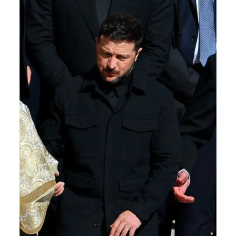 Francis Funeral Zelensky Pope Black Military Style Jacket