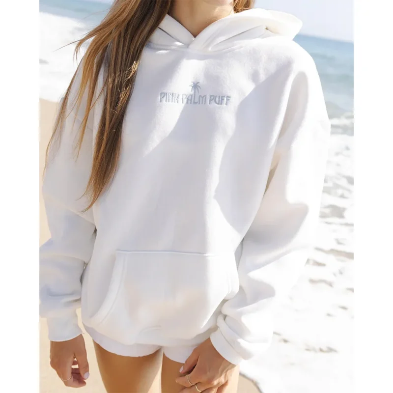 Pink Palm Puff Ocean White Hoodie