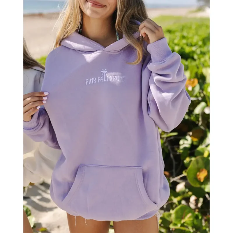 Pink Palm Puff Classic Purple Fleece Hoodie