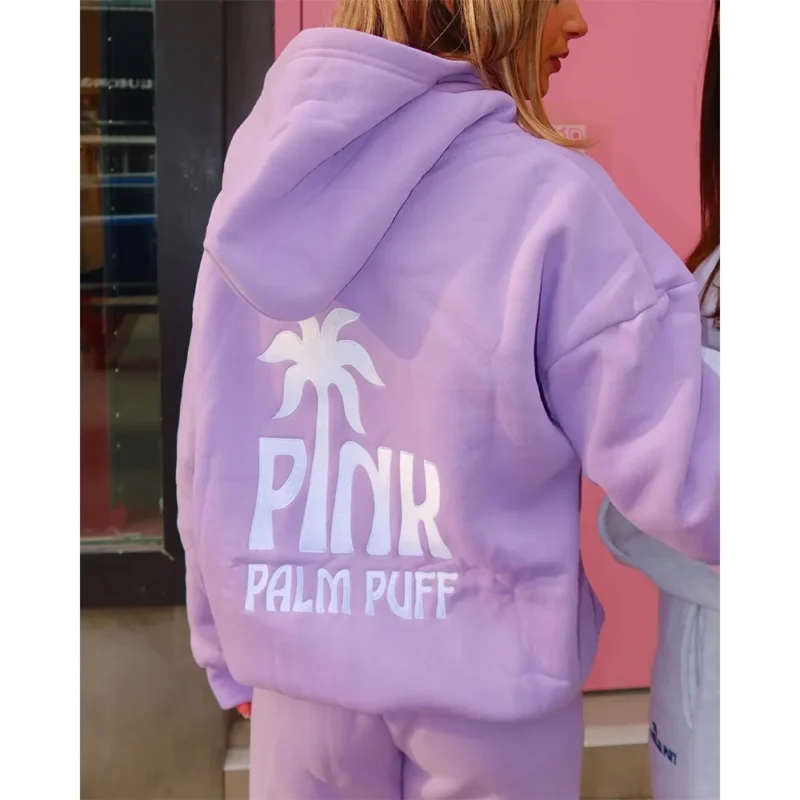 Pink Palm Puff Classic Purple Fleece Hoodie
