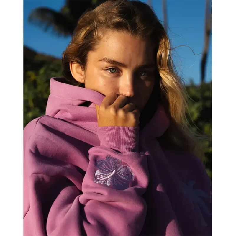 Açai Pink Palm Puff Everything Comes In Waves Hoodie
