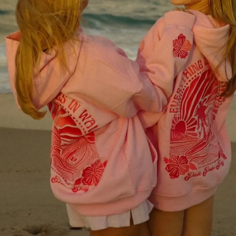 Pink Palm Puff Everything Comes In Waves Hoodie