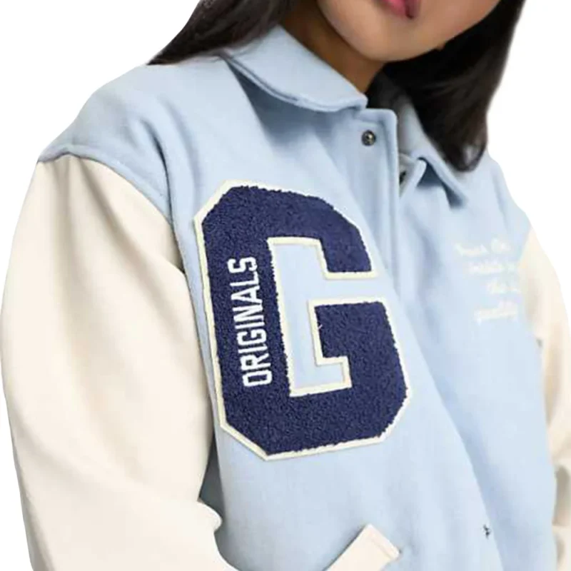Guess Originals contrast sleeve varsity jacket in light blue