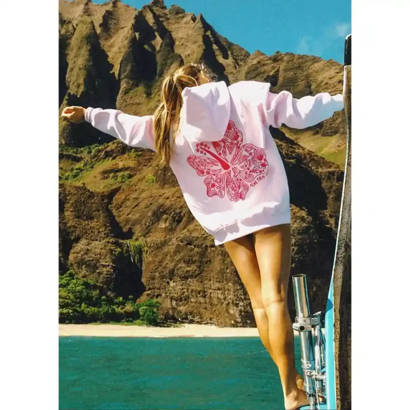 Pink Palm Puff Blush Hawaii Hibiscus Hoodie