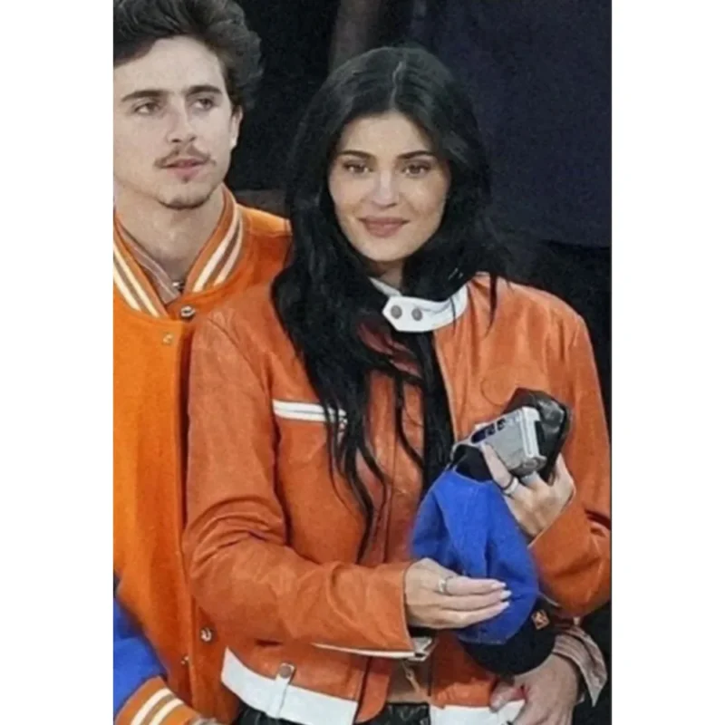 Kylie Jenner Knicks Game Orange Jacket