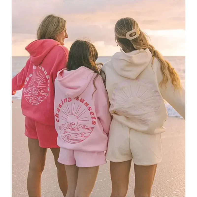 Pink Palm Puff Chasing Sunsets Hoodie