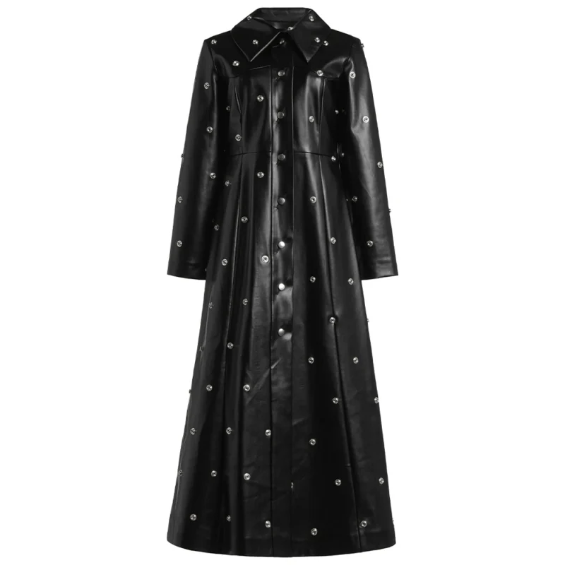 Selena Gomez NYC 2025 Black Leather Trench Coat
