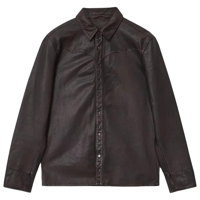 American Idol Luke Bryan Brown Western Leather Shirt