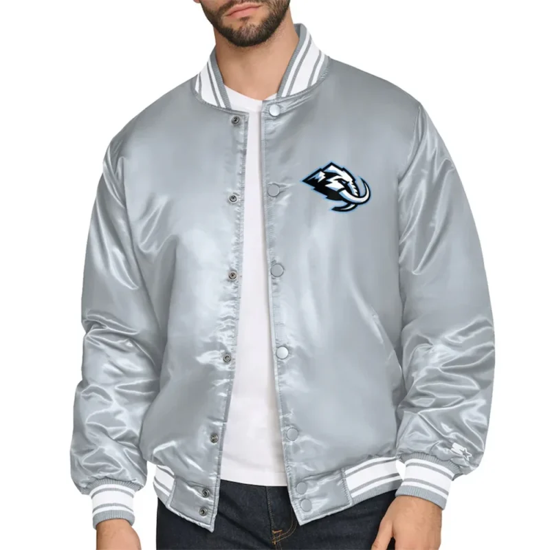 Utah Mammoth Primary Logo Varsity Satin Gray Jacket