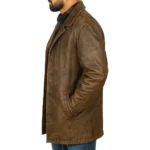 Distressed Leather 3/4 Length Brown Car Coat