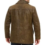 Distressed Leather 3/4 Length Car Coat
